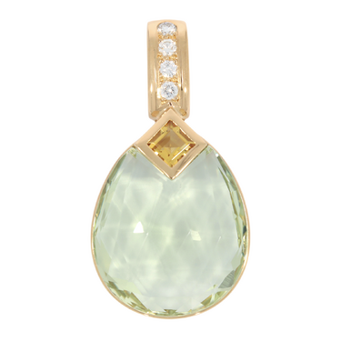 Clipanhänger mit 1 Hiddenit, 1 Citrin und 4 Brillanten ca. 0,28 ct. aus 750 Gelbgold