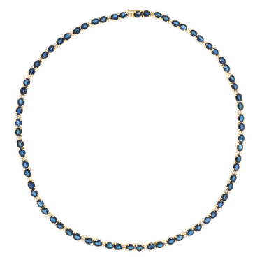 Collier mit 70 Saphire ca. 25,20 ct. und 70 Brillanten ca. 0,35 ct. aus 750 Gelbgold 44 cm