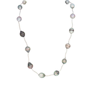 Collier mit 16 barocke Tahiti Zuchtperlen und Magnetschließe aus 585 Weißgold 46 cm