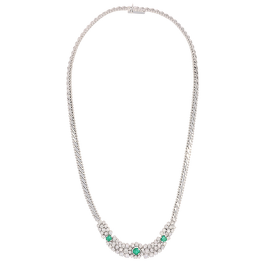 Collier mit 64 Brillanten ca. 2,70 ct. und 3 Smaragde ca. 0,65 ct. aus 750 Weißgold 42 cm