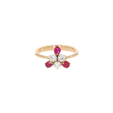 Ring mit 3 Brillanten ca. 0,45 ct. und 3 Rubine ca. 0,45 ct. aus 750 Gelbgold # 57