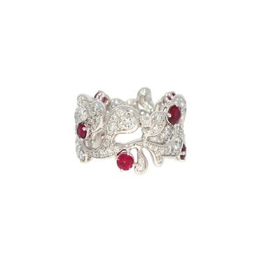GÜBELIN Ring mit 82 Brillanten ca. 2,56 ct. und 7 Rubine ca. 1,15 ct. aus 750 Weißgold # 52