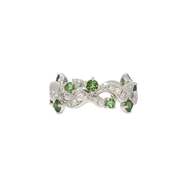 GÜBELIN Ring mit 30 Brillanten 0,49 ct. und 12 grüne Turmaline 1,09 ct. aus 750 Weißgold # 52