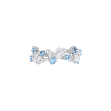 GÜBELIN Ring mit 30 Brillanten 0,49 ct. und 12 Aquamarine 0,88 ct. aus 750 Weißgold # 53