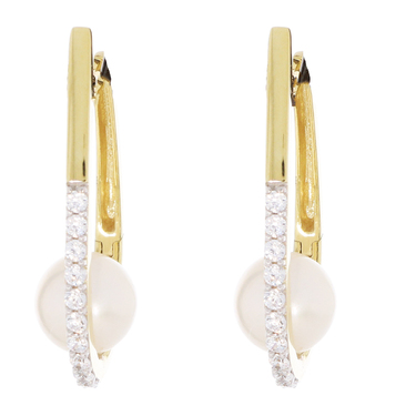 Luxxos Creolen oval mit Swasserzuchtperle 8,5 mm und Zirkonia aus 375 Gelbgold