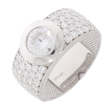Luxxos Band-Ring Pav 10 mm mit Zirkonia 375 Weigold # 54