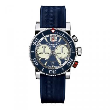Hanhart Primus Diver Blau Herrenuhr Automatik-Chronograph
