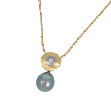 Collier mit bicolor Brillantanhnger ca. 0,03 ct. und Tahiti Zuchtperle aus 750 Gold 42 cm