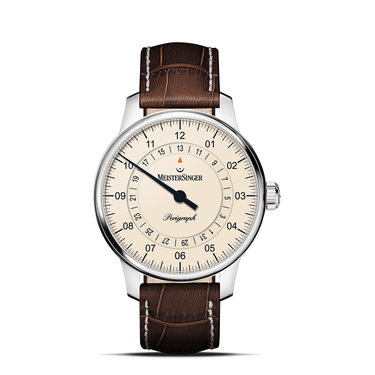 MeisterSinger Perigraph Einzeiger Herrenuhr Automatik in Elfenbein mit Lederband BM1103
