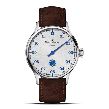 MeisterSinger Pangaea Dekosekunde silber/blau Herrenuhr Automatik mit Lederband PDS901B
