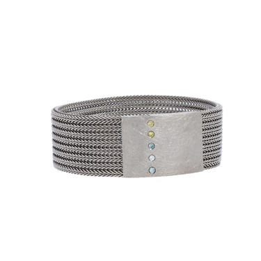 Fuchsschwanzarmband mit 5 farbige behandelte Brillanten ca. 0,15 ct. aus 925 Silber 19 cm