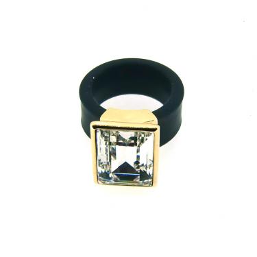 Kautschukring schwarz mit Kristall vergoldet #60