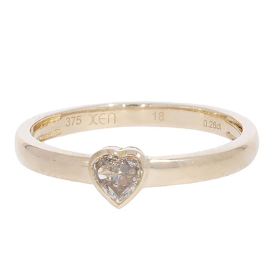 XEN Ring mit Solitär Diamant Herz 0,26 ct. aus 375 Gelbgold # 57